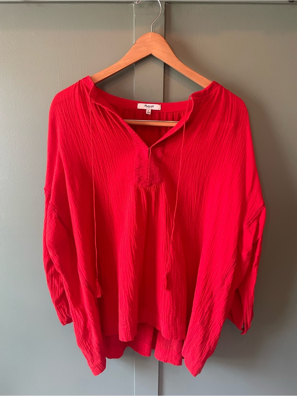Madewell 100% cotton boho Vibrant Red Women's top